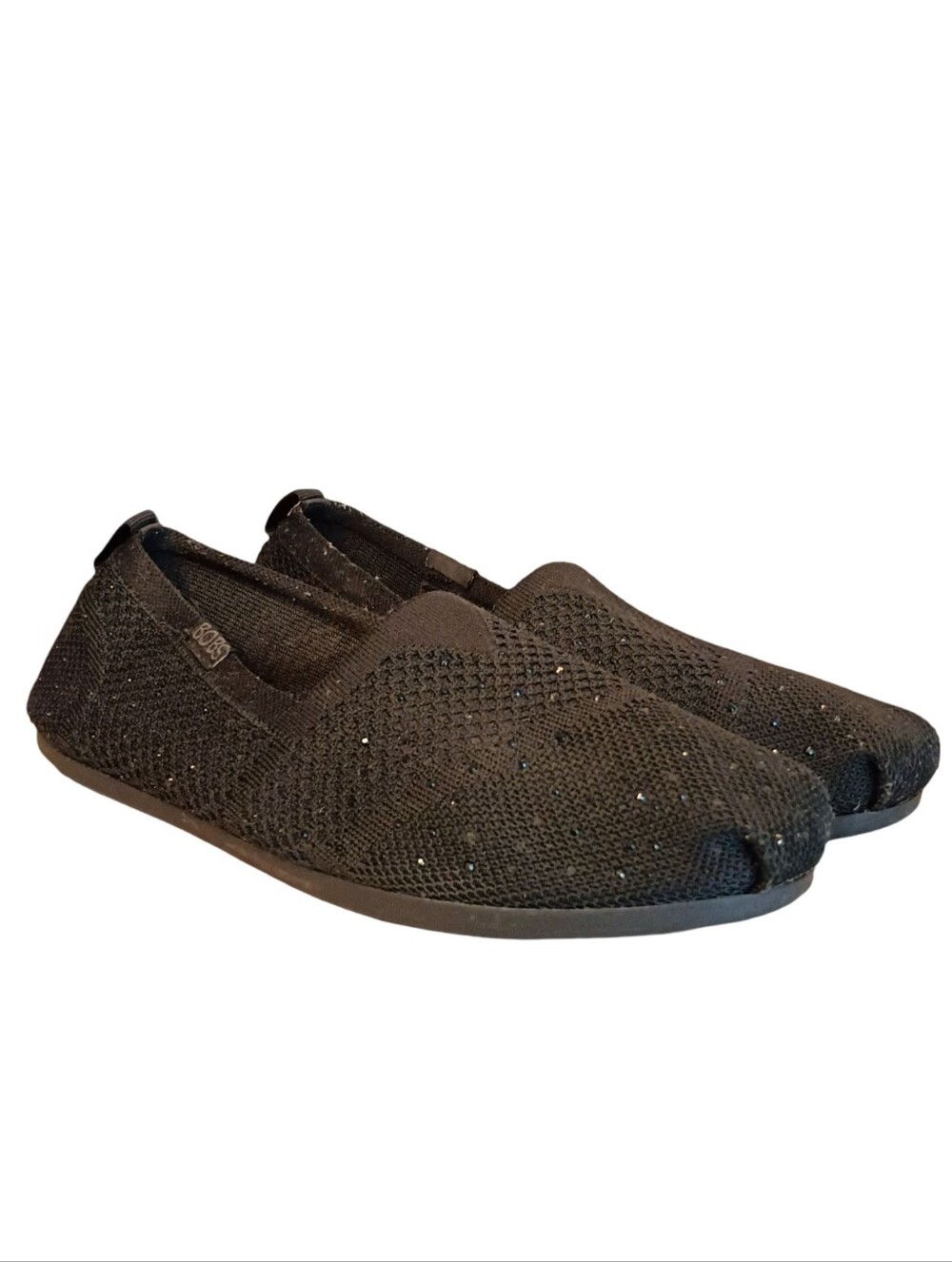 Skechers BOBS Black Knit Sparkling Slip On Flats Women's 8.5